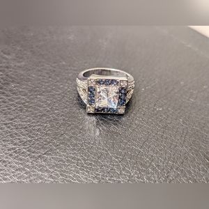 SOLD Sterling Silver CZ - Sapphire Ring Size 5.75 - 7.2g